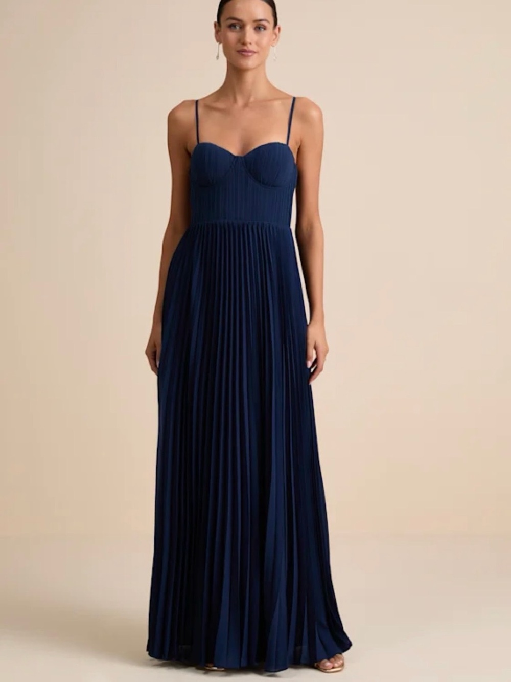 NWT Lulus Admirable Elegance navy pleated maxi dress